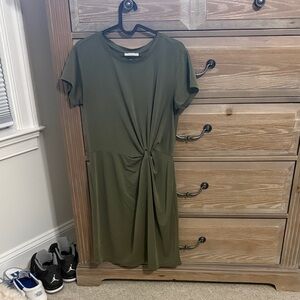 LOFT Forest Green Midi Dress with Knot Detail